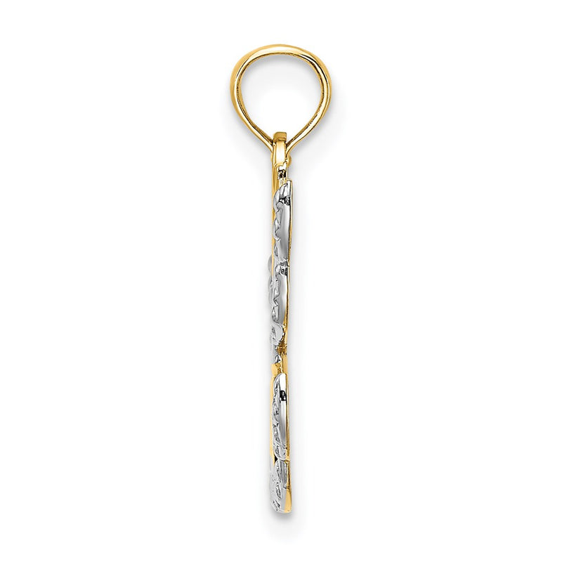 14K Yellow & Rhodium W/Rhodium Polished/Textured Cut-Out Hope Angel Charm