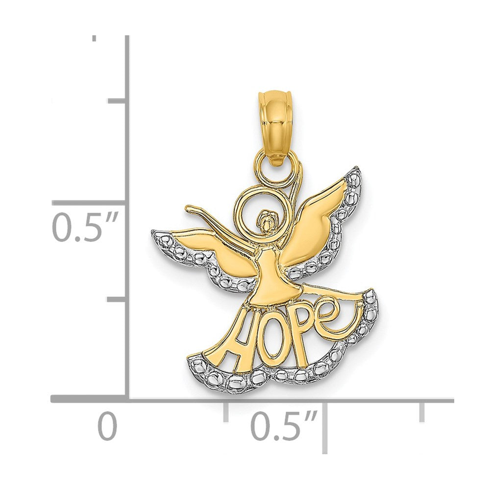 14K Yellow & Rhodium W/Rhodium Polished/Textured Cut-Out Hope Angel Charm