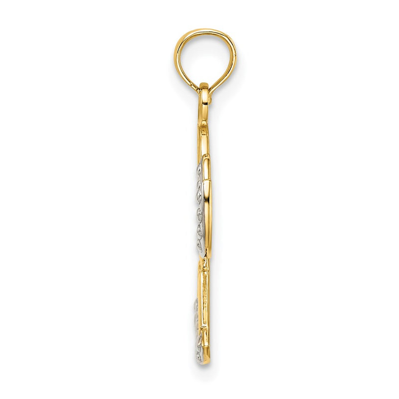 14K Yellow & Rhodium W/Rhodium Polished And Textured Angel W/ Faith Charm