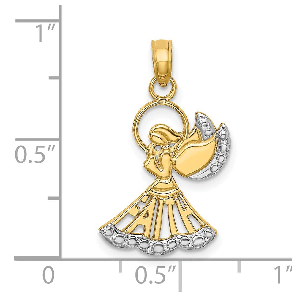 14K Yellow & Rhodium W/Rhodium Polished And Textured Angel W/ Faith Charm