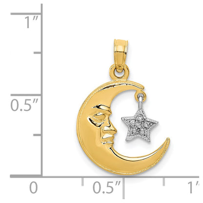 14K Two-Tone Polished Half Moon And Star Pendant