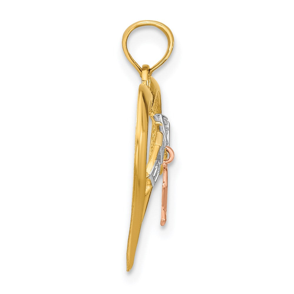 14K Two-Tone White Rhodium Believe In Heart W/ Breast Cancer Ribbon
