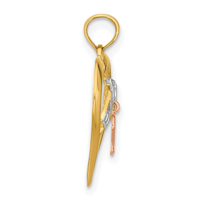 14K Two-Tone White Rhodium Believe In Heart W/ Breast Cancer Ribbon