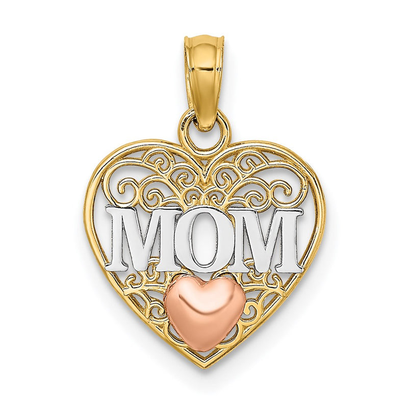 14K Two-Tone W/White Rhodium Polished Mom In Heart Pendant