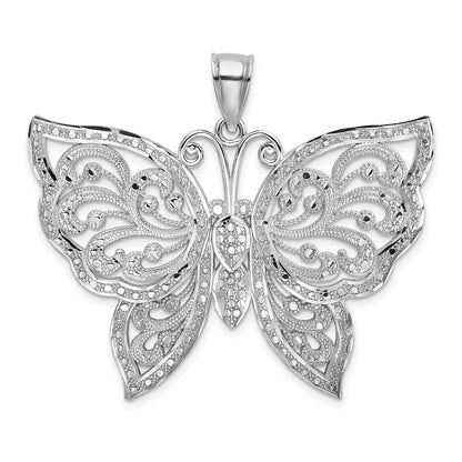 14k White Gold Large Diamond-cut Beaded Butterfly Charm