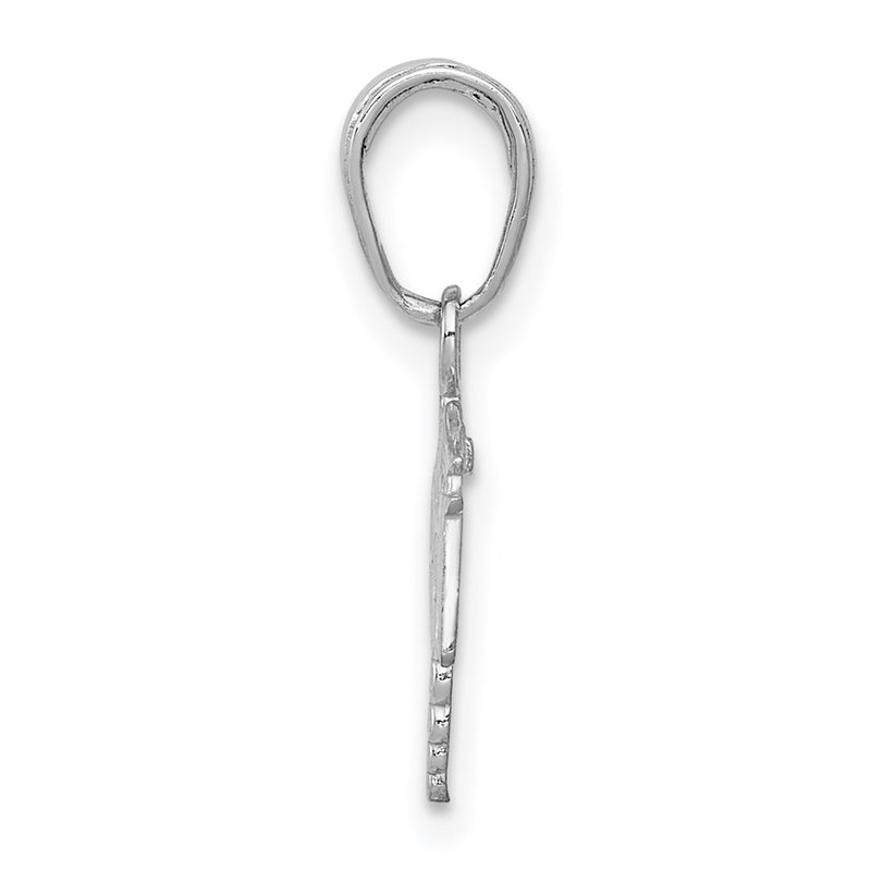 14K White Gold Textured Rn Caduceus Charm