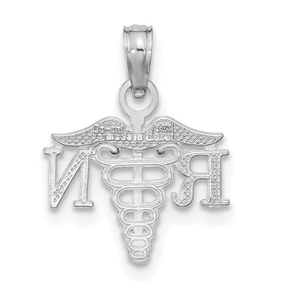 14K White Gold Textured Rn Caduceus Charm
