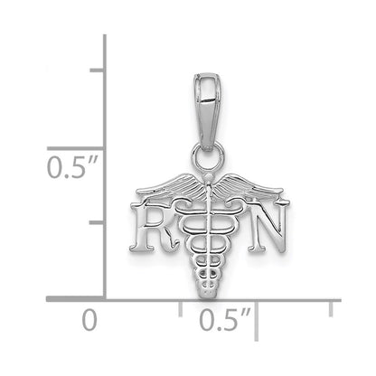 14K White Gold Textured Rn Caduceus Charm
