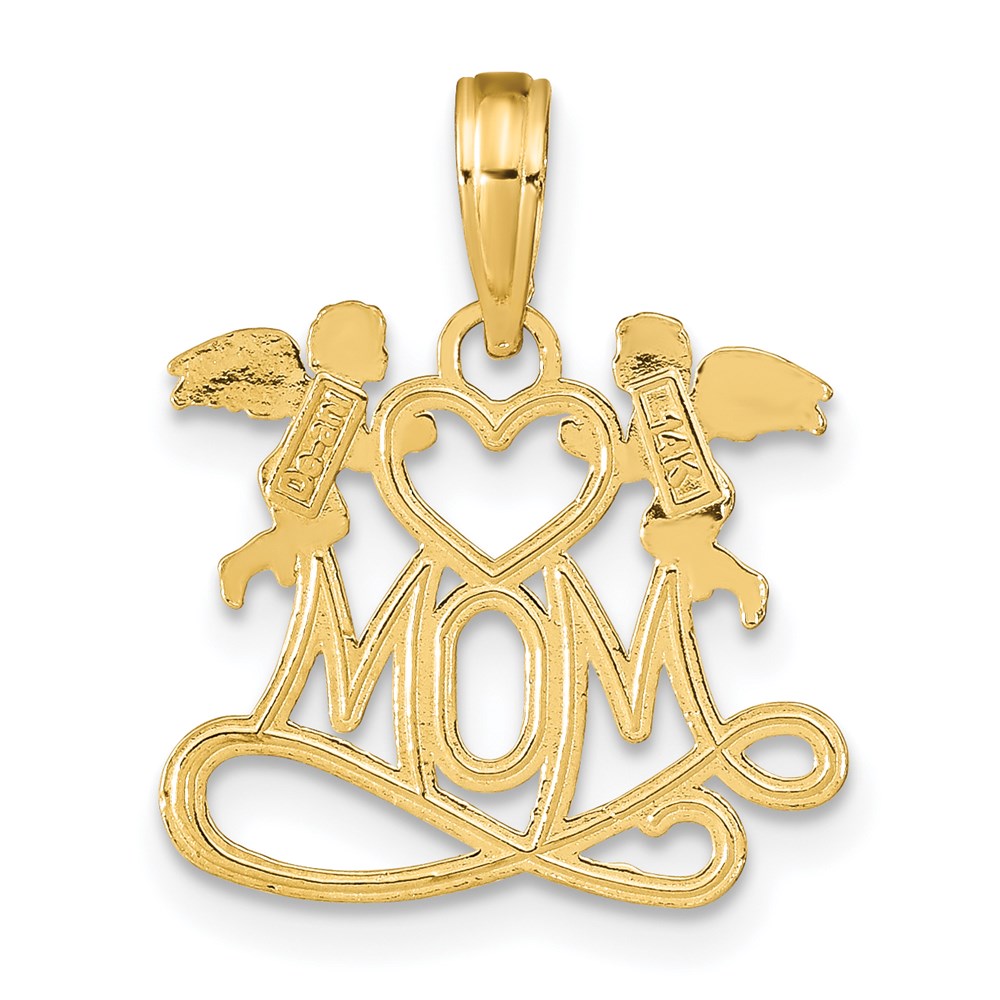 14K Yellow Gold Polished Mom W/Heart And Angels Pendant