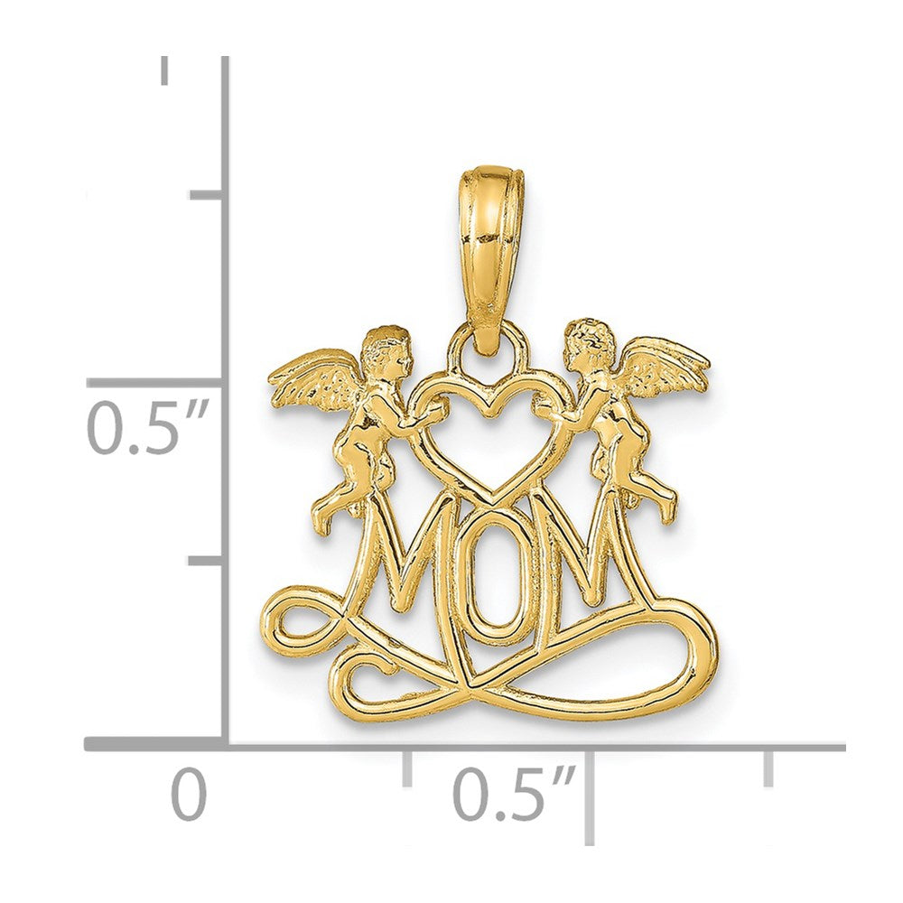 14K Yellow Gold Polished Mom W/Heart And Angels Pendant