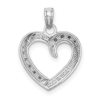 14K White Gold Polished And Textured Heart Pendant