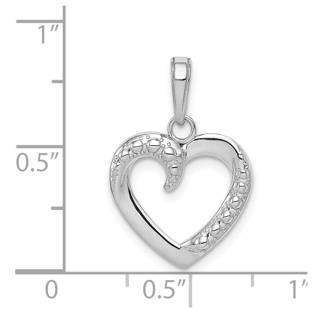 14K White Gold Polished And Textured Heart Pendant