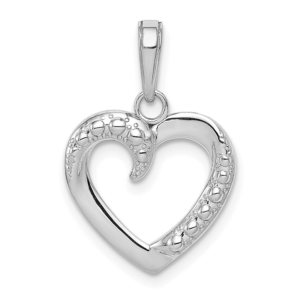 14K White Gold Polished And Textured Heart Pendant