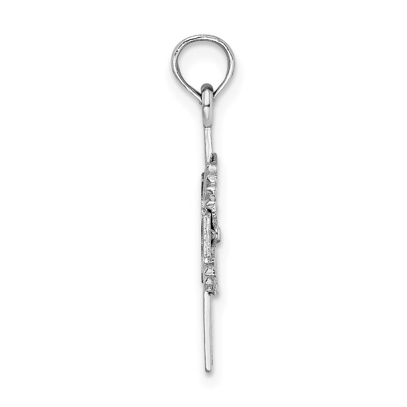 14K White Gold Cut-Out Dove On Cross Charm