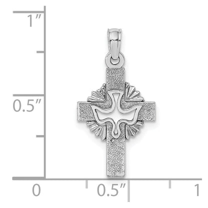 14K White Gold Cut-Out Dove On Cross Charm
