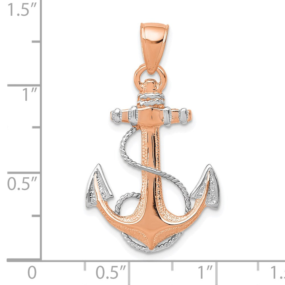 14K Rose Gold W/ Rhodium Anchor Rope Pendant