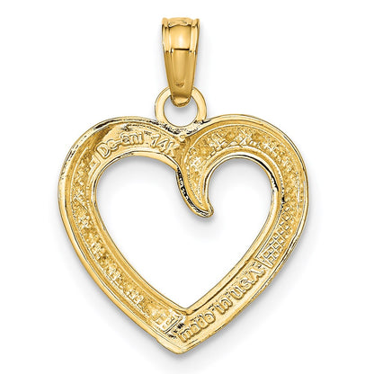 14K Yellow & Rhodium And White Polished Textured Heart Pendant