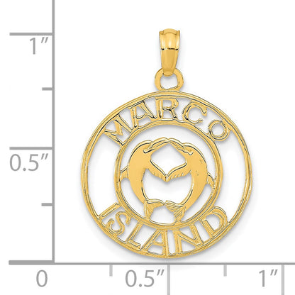 14K Yellow Gold Marco Island With Dolphins Circle Pendant