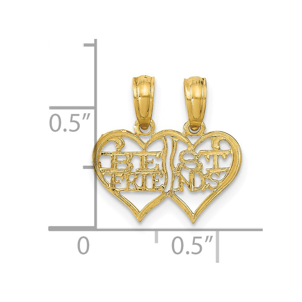 14K Yellow Gold Polished 2 Piece Break Apart Best Friends Hearts Pendant