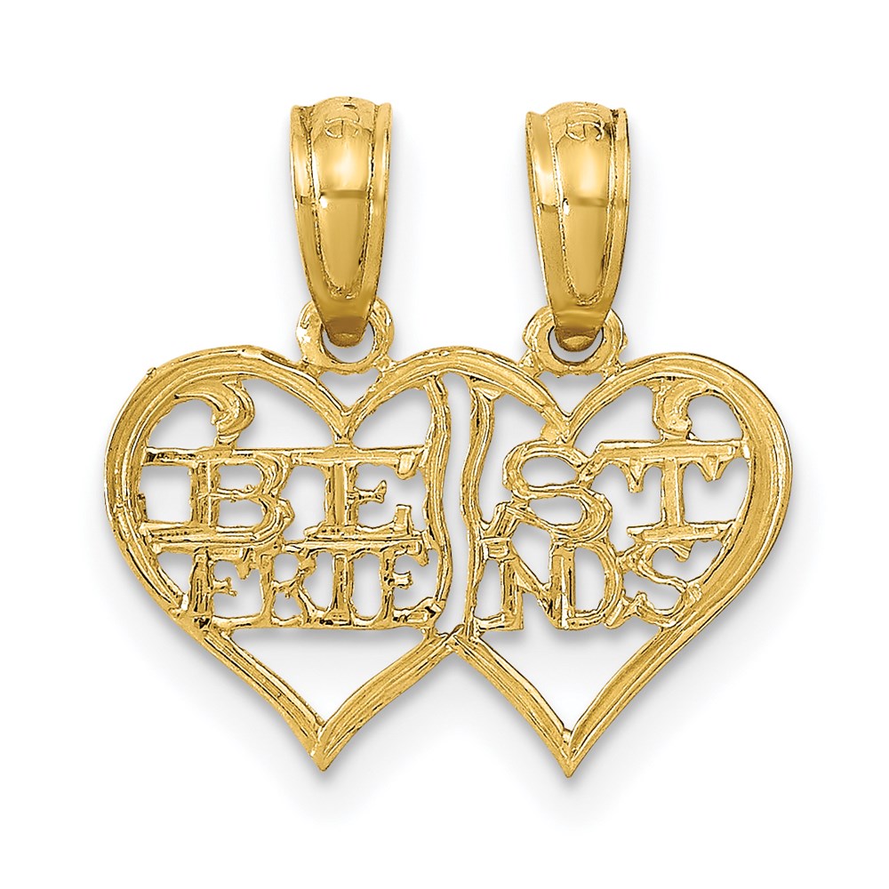 14K Yellow Gold Polished 2 Piece Break Apart Best Friends Hearts Pendant