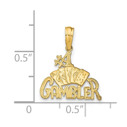 14K Yellow Gold Gambler W/Cards Pendant