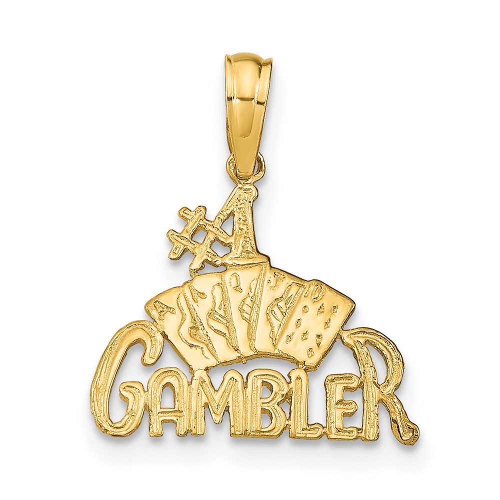 14K Yellow Gold Gambler W/Cards Pendant