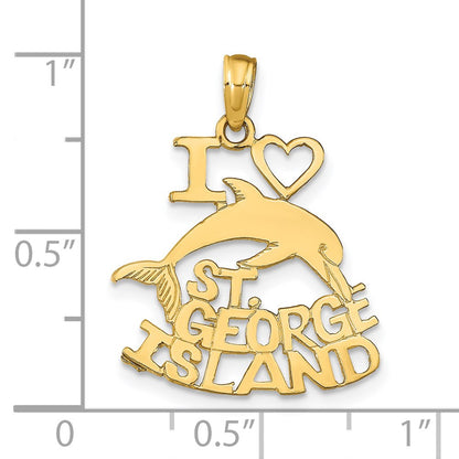 14K Yellow Gold I Heart St. George Island W/Dolphin Pendant