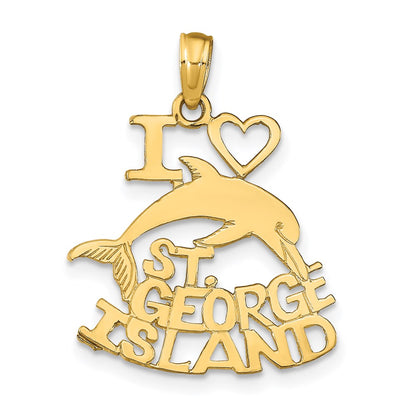 14K Yellow Gold I Heart St. George Island W/Dolphin Pendant