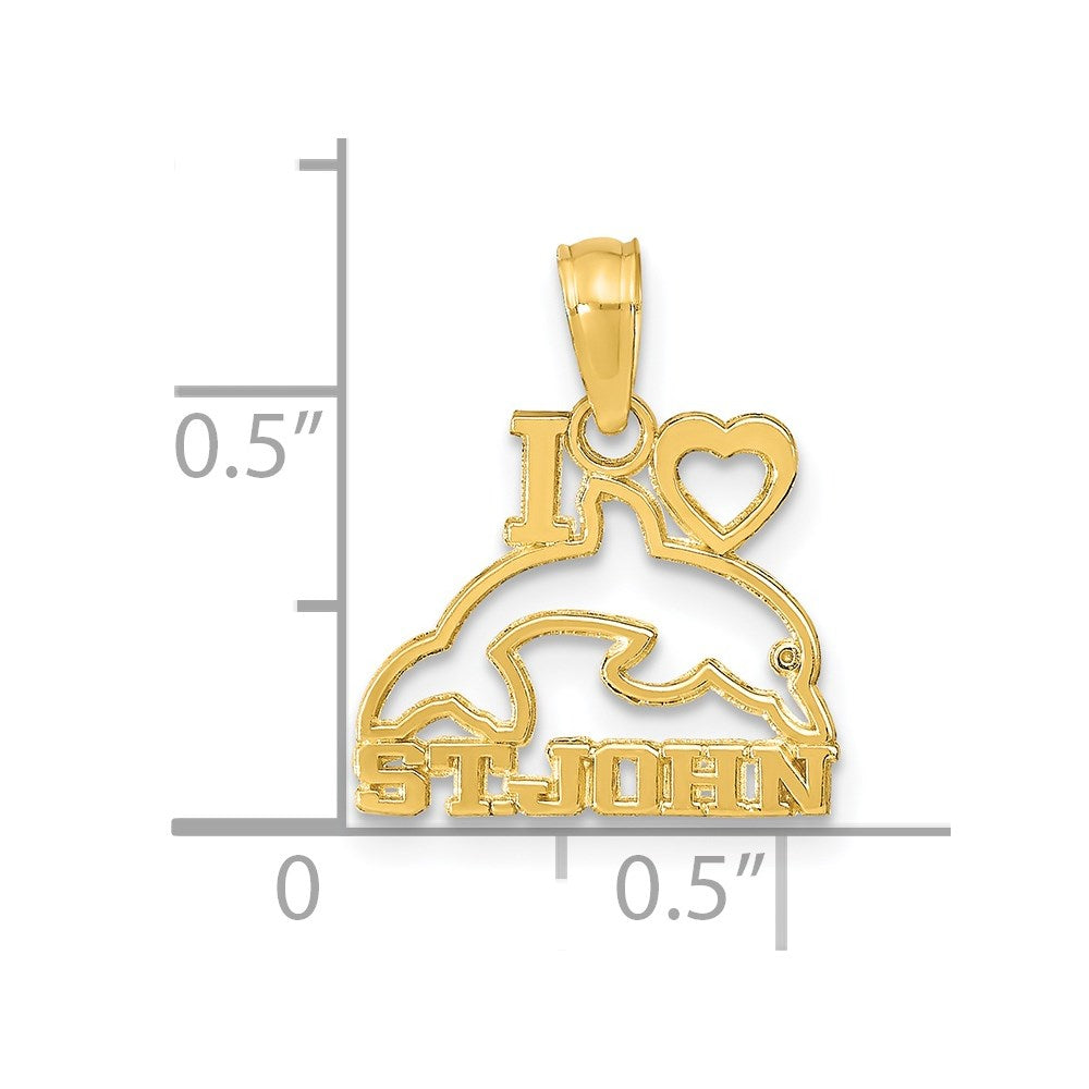 14K Yellow Gold I Heart St. John W/Dolphin Pendant