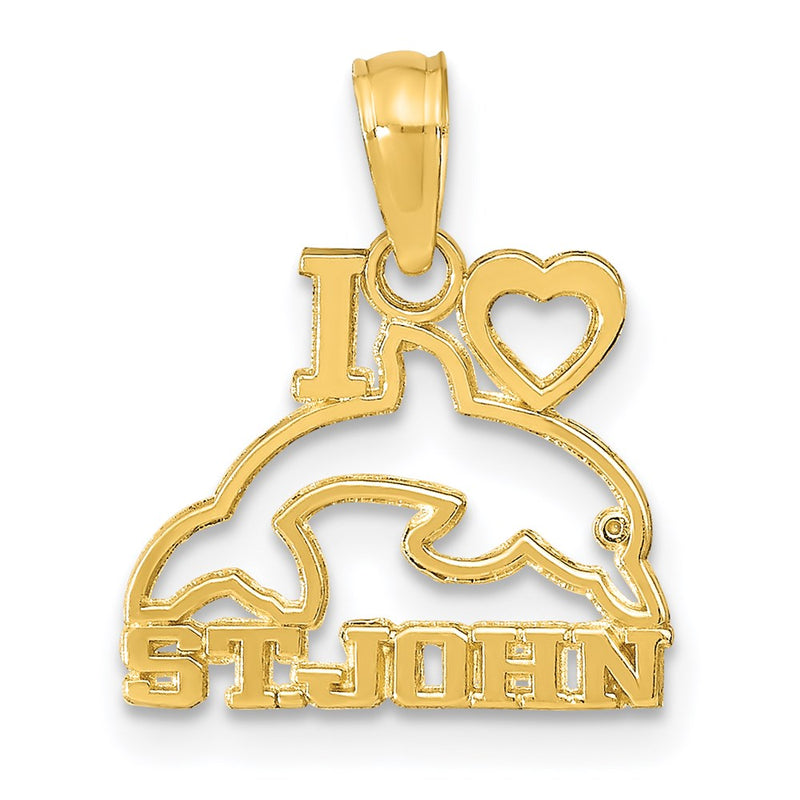14K Yellow Gold I Heart St. John W/Dolphin Pendant