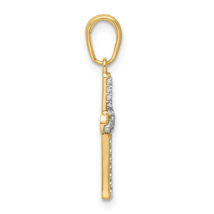 14K Yellow & Rhodium W/Rhodium D/C Cross Pendant