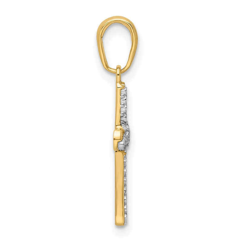 14K Yellow & Rhodium W/Rhodium D/C Cross Pendant