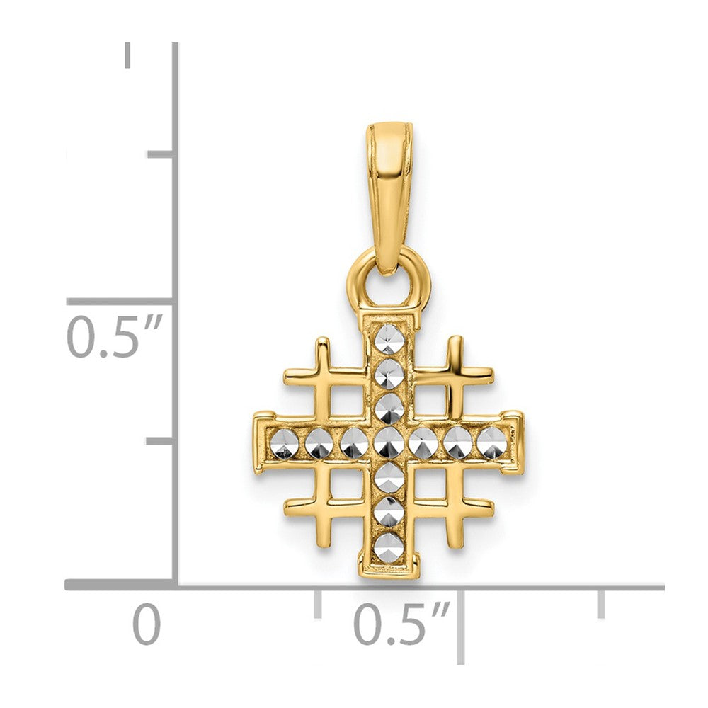 14K Yellow & Rhodium W/Rhodium D/C Jerusalem Cross Pendant