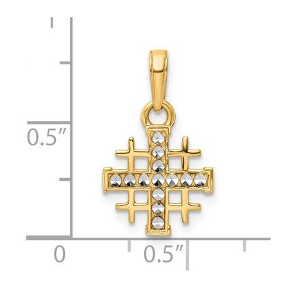 14K Yellow & Rhodium W/Rhodium D/C Jerusalem Cross Pendant