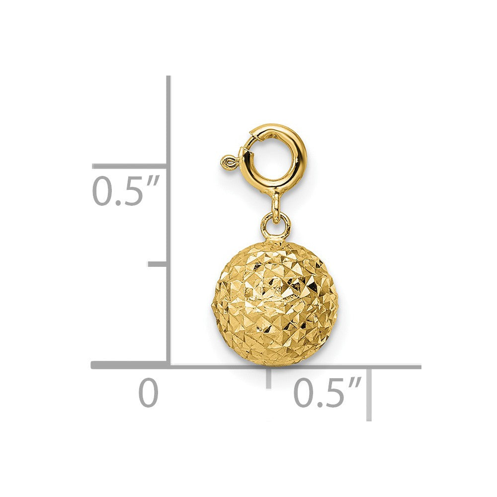 14K Yellow Gold Diamond-Cut Ball W/ Spring Ring Clasp Charm