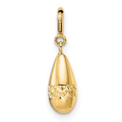 14K Yellow Gold Polished Diamond-Cut Teardrop W/ Spring Ring Clasp Charm