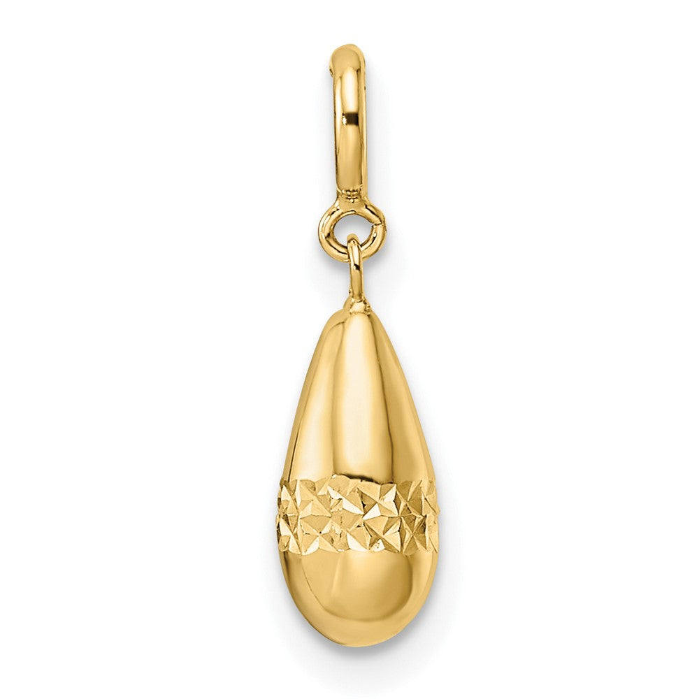 14K Yellow Gold Polished Diamond-Cut Teardrop W/ Spring Ring Clasp Charm