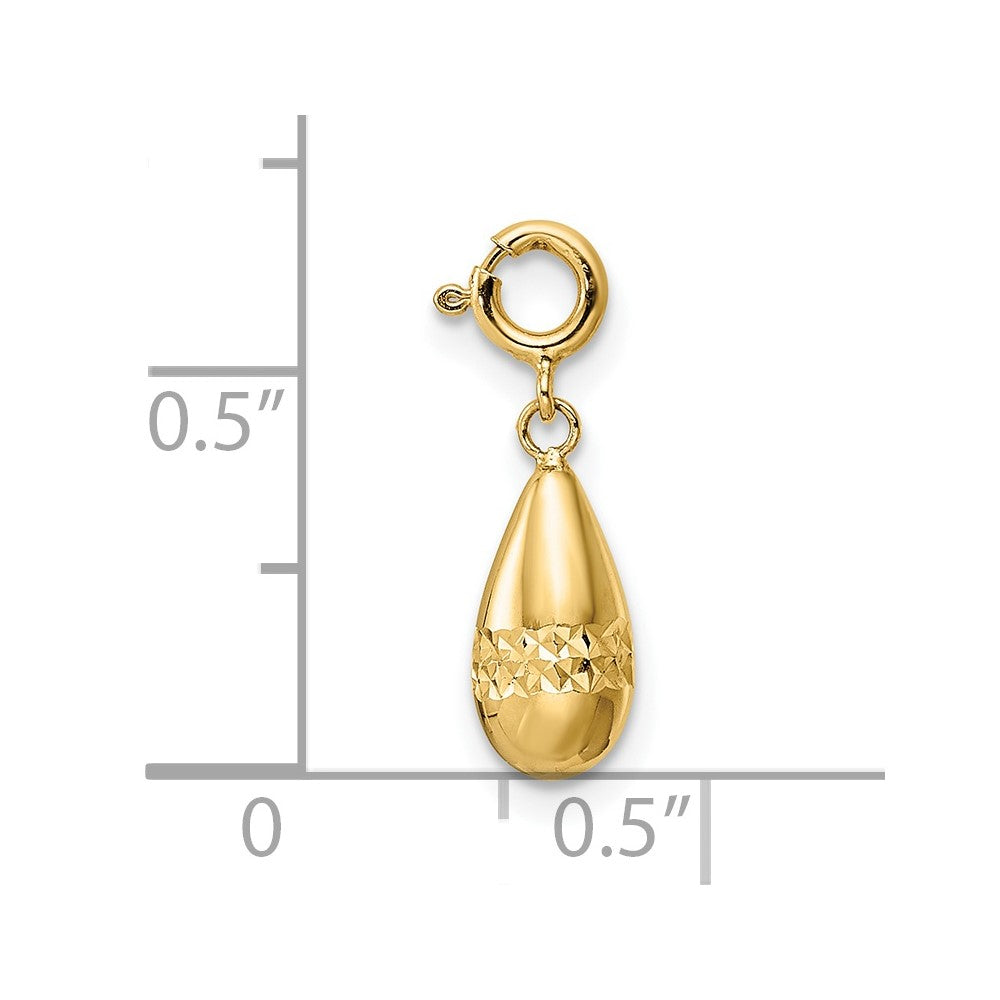 14K Yellow Gold Polished Diamond-Cut Teardrop W/ Spring Ring Clasp Charm