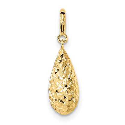 14K Yellow Gold Diamond-Cut Teardrop W/ Spring Ring Clasp Charm