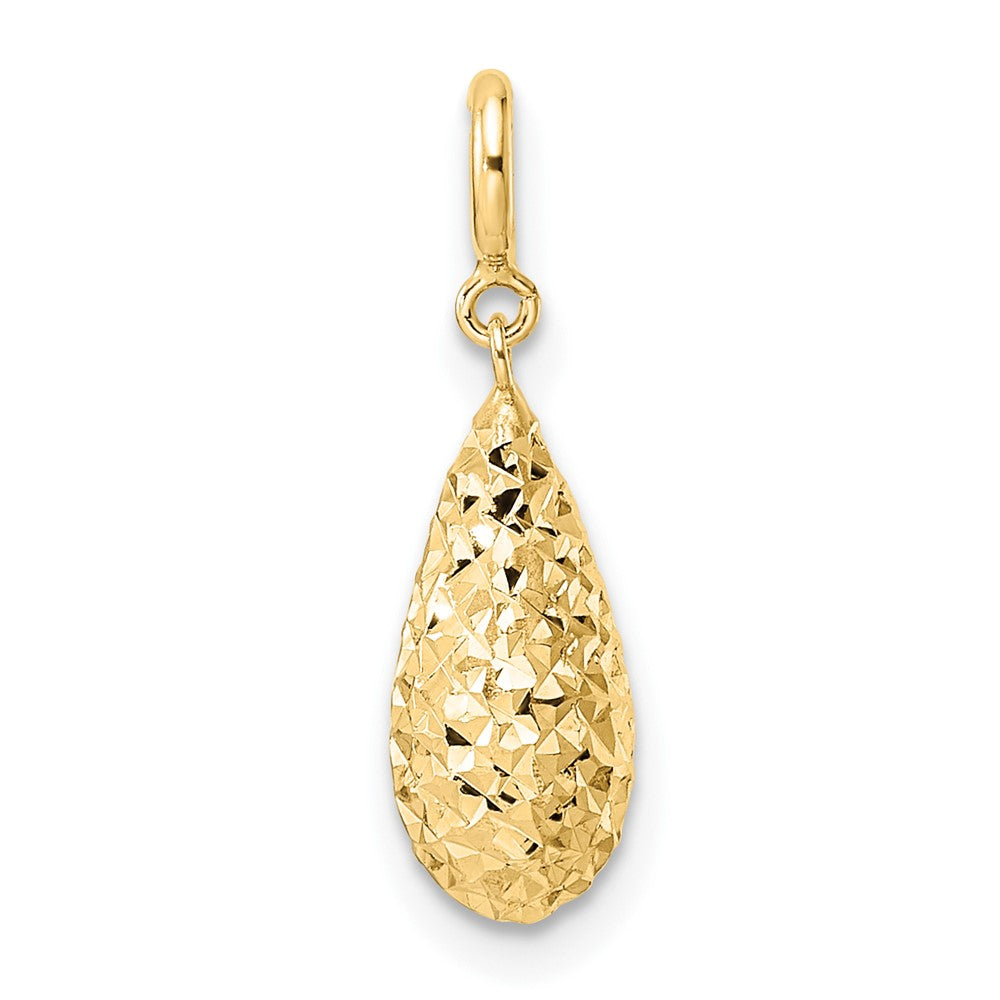 14K Yellow Gold Diamond-Cut Teardrop W/ Spring Ring Clasp Charm