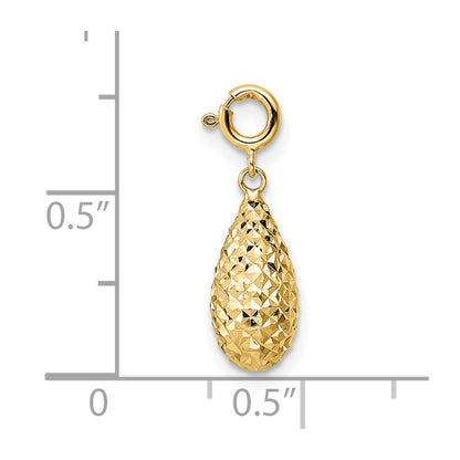 14K Yellow Gold Diamond-Cut Teardrop W/ Spring Ring Clasp Charm