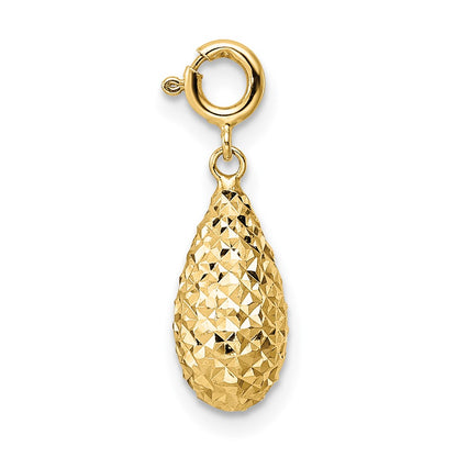 14K Yellow Gold Diamond-Cut Teardrop W/ Spring Ring Clasp Charm
