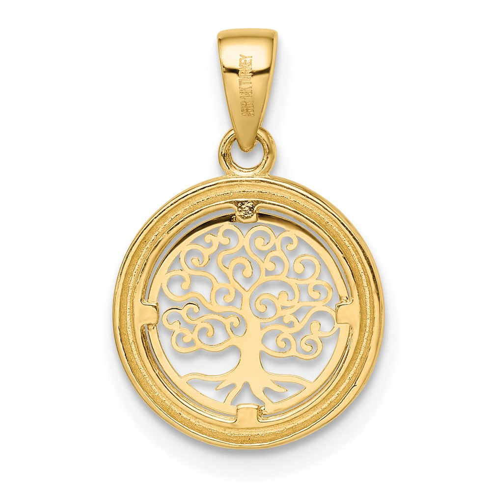 14K Yellow Gold Polished Tree Of Life Circle Pendant