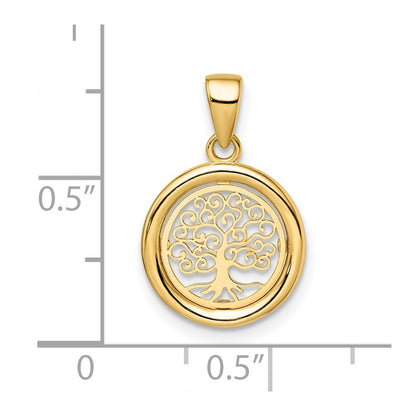 14K Yellow Gold Polished Tree Of Life Circle Pendant
