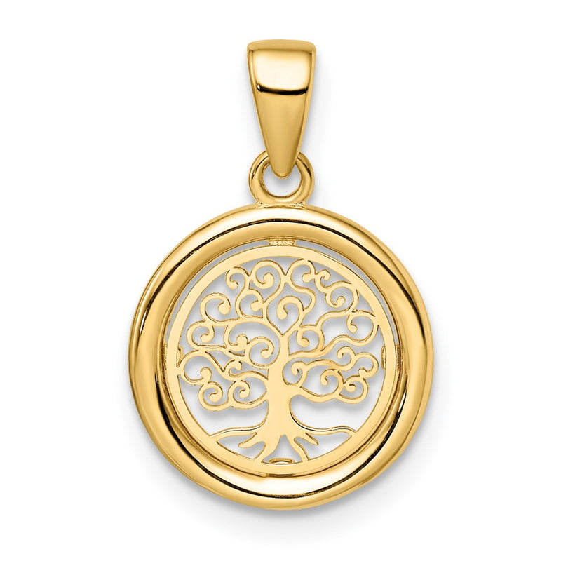 14K Yellow Gold Polished Tree Of Life Circle Pendant
