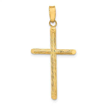 14K Yellow Gold Polished & Textured Fancy Cross Pendant