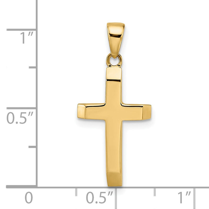 14K Yellow Gold Polished Tapered Ends Hollow Cross Pendant