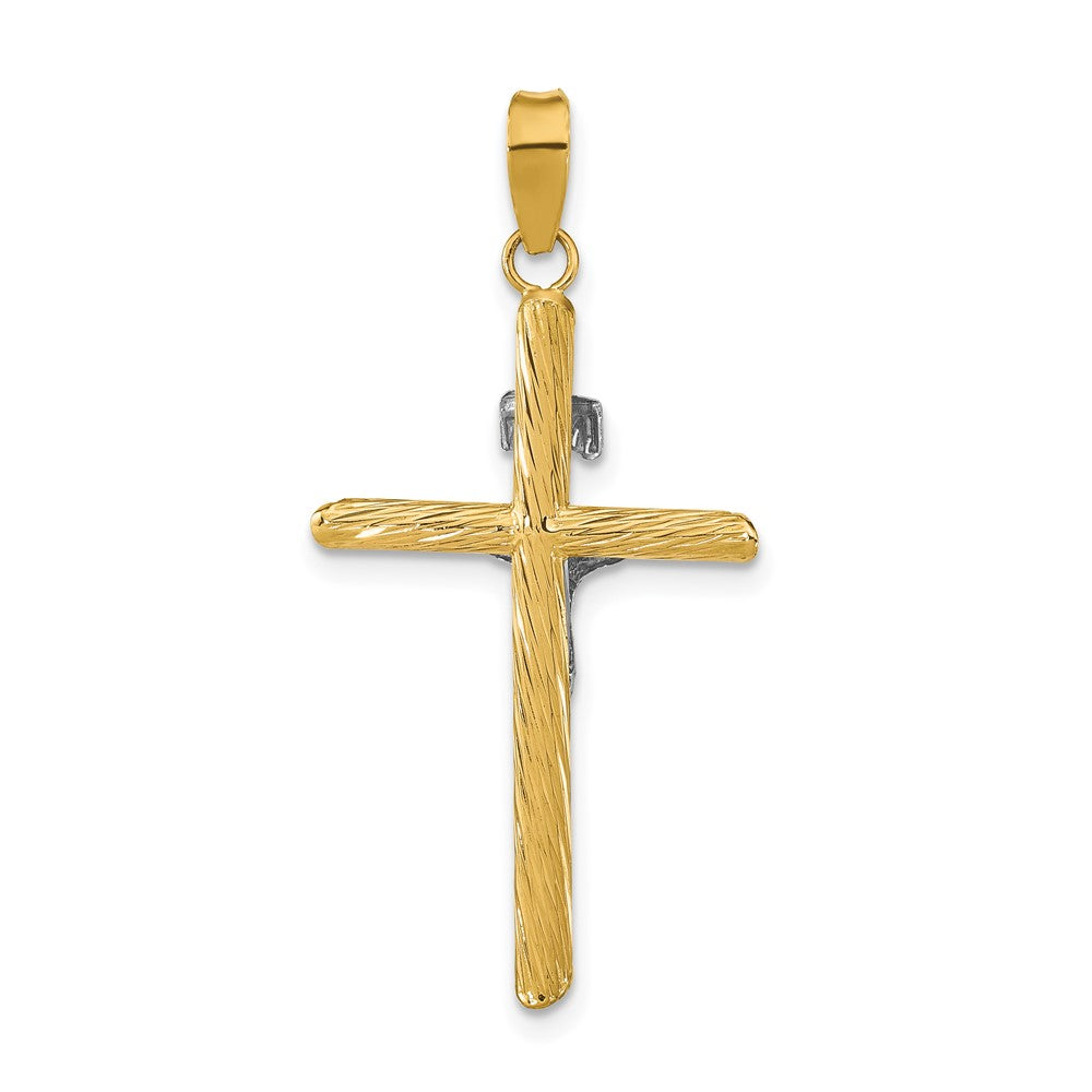 14K Yellow & Rhodium W/White Rhod Polished Textured Inri Crucifix Cross Pendant