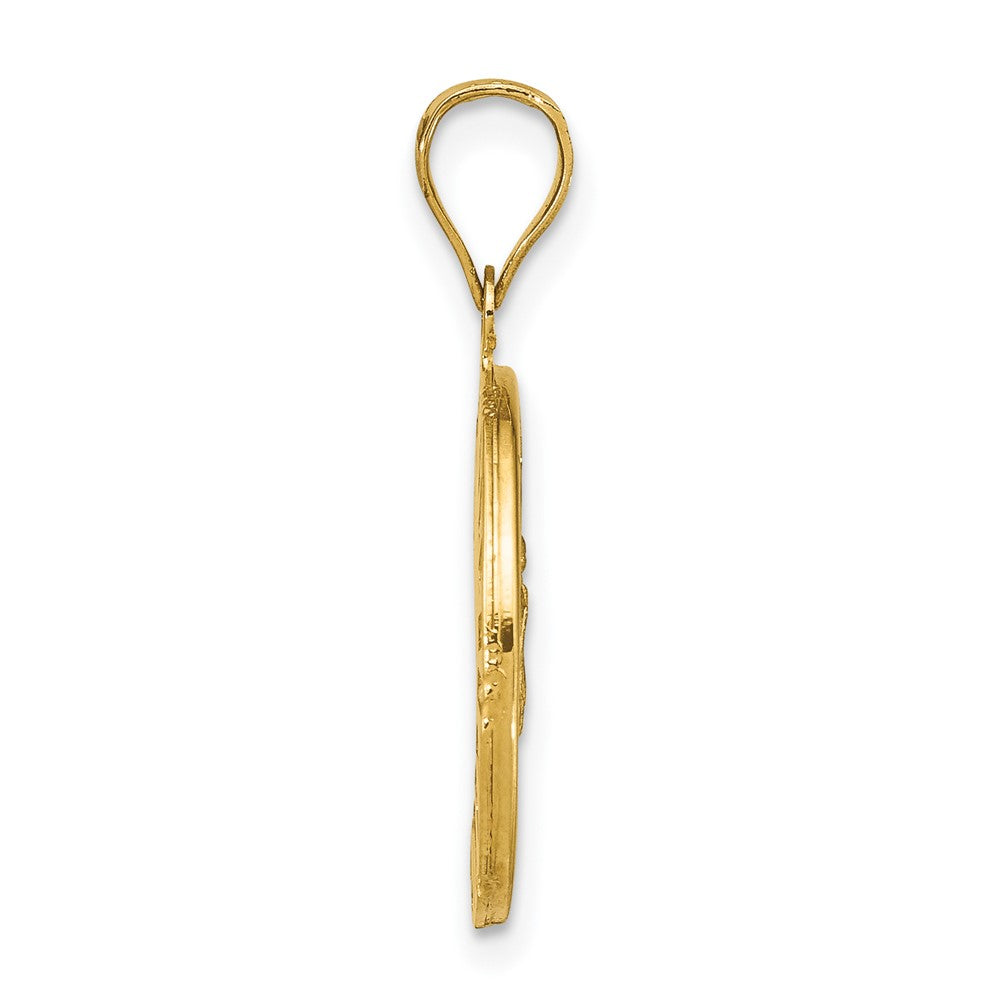 14K Yellow & Rhodium Rose And White-Plated Polished Cz Baguettes Mary Round Pendant