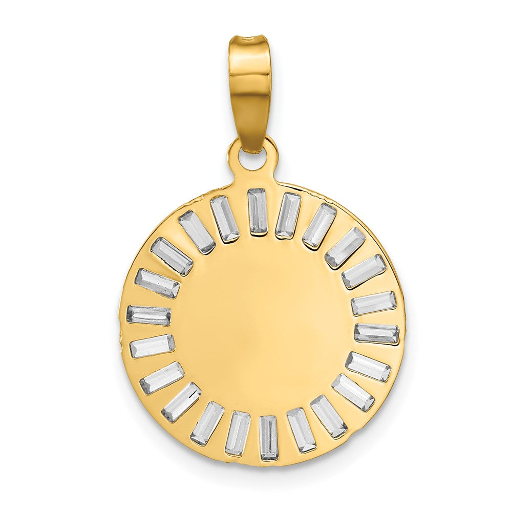 14K Yellow & Rhodium Rose And White-Plated Polished Cz Baguettes Mary Round Pendant